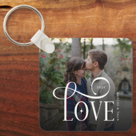 Chaveiro Modern Script Love Custom Engaged Couples Photo