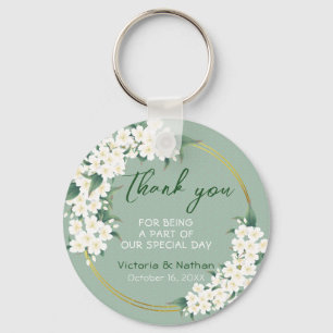 Chaveiro Modern Vintage White Floral Verde Favor Ke