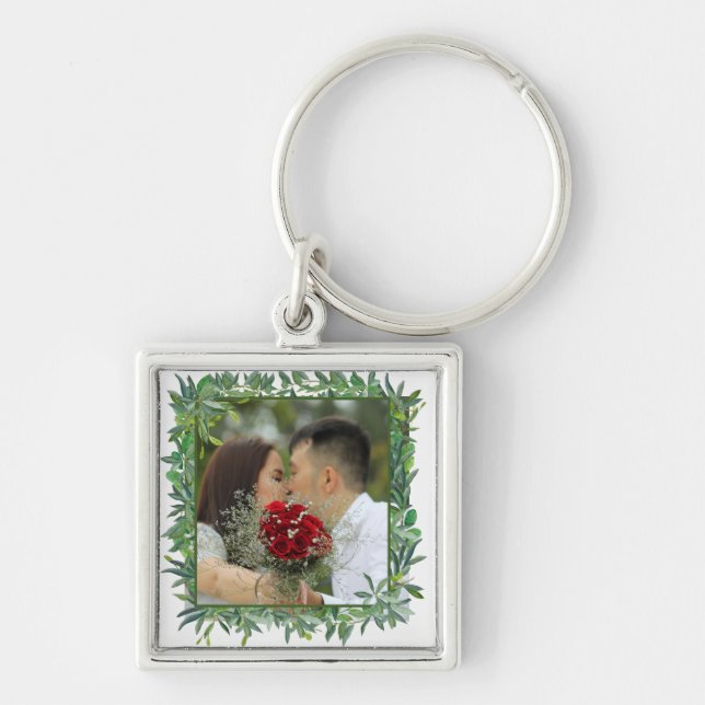 Chaveiro Modern Watercolor Greenery Wedding (Frente)