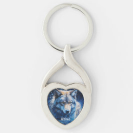 Chaveiro Modern Watercolor Winter Wolf Blue