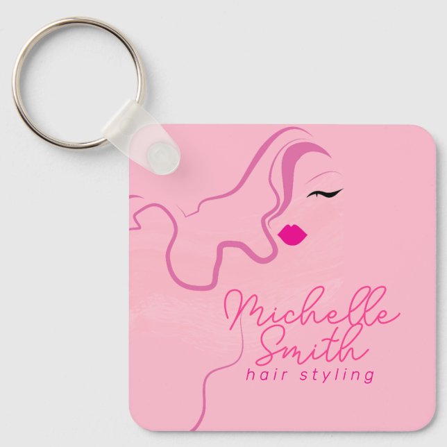 Chaveiro Moderno estilo de cabelo ondulado cor-de-rosa mini (Frente)