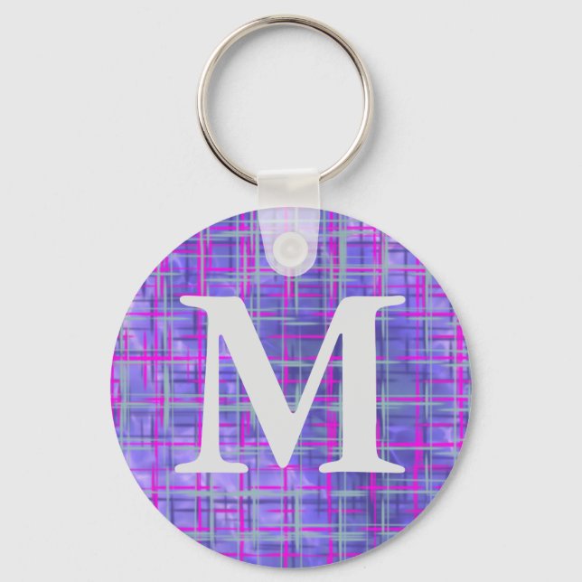 Chaveiro Moderno linhas de grade roxas e rosadas abstrato (Frente)