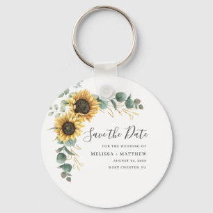 Chaveiro Moderno Salve a data Eucalyptus Sunflower Elegant