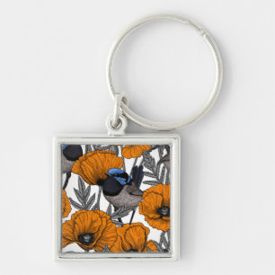 Chaveiro Moinhos de fada e flores de papoila laranja 2