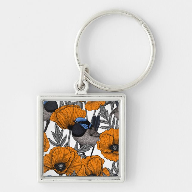Chaveiro Moinhos de fada e flores de papoila laranja 2 (Frente)