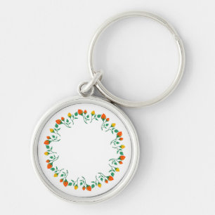 Chaveiro Moldura redonda floral com flor amarela e rosa ver