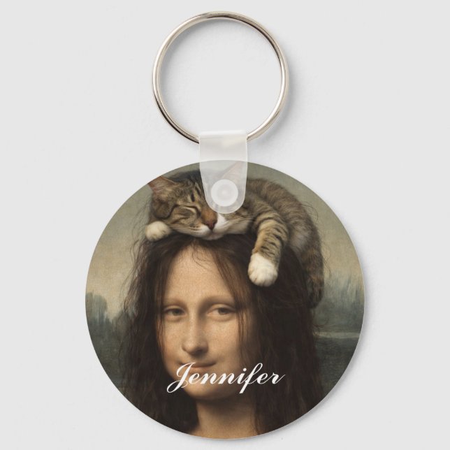 Chaveiro Mona Lisa Com Gato Adormecido                      (Frente)