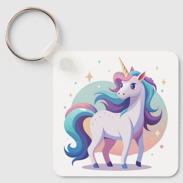 Chaveiro Monocórnio arco-íris Pastel no estilo de desenho a (Frente)