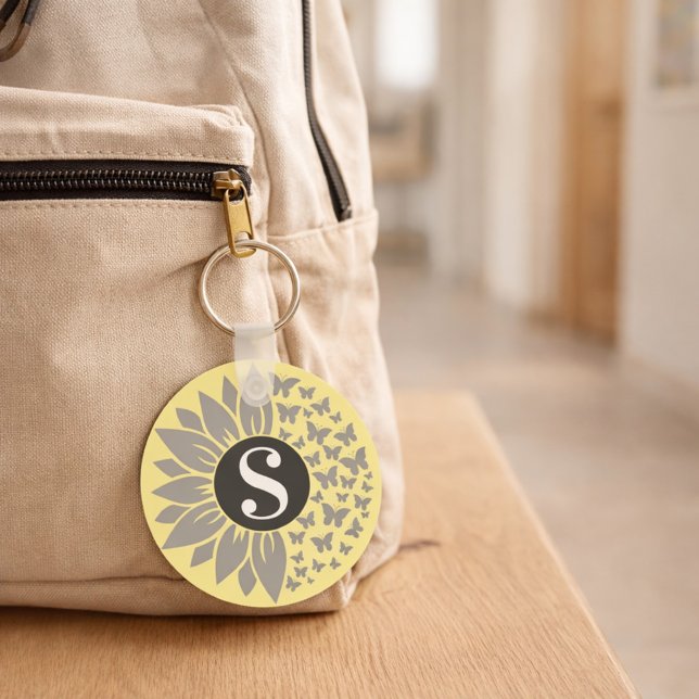 Chaveiro Monogram and Name Sunflower and Butterfly Keychain (Criador carregado)