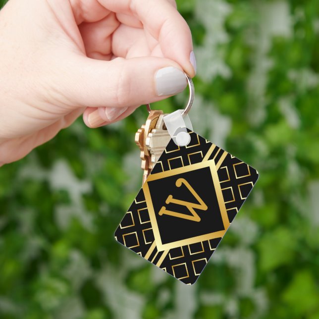 Chaveiro Monogram BLACK and FAUX Gold with INITIAL Only (Mão)