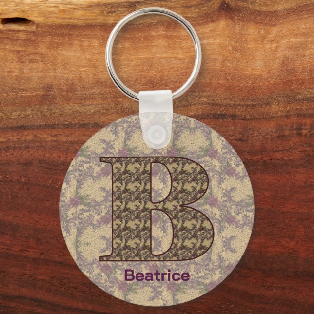 Chaveiro Monogram Initial B Vintage Floral Personalized (Frente)