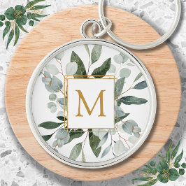 Chaveiro Monogram Watercolor Tropical Green Leaves