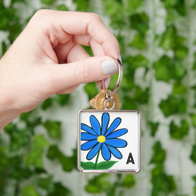 Chaveiro Monogram Whimsical Blue Daisy (Mão)