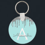 Chaveiro Monograma Azul Aqua Azul Espelho<br><div class="desc">Silver e Teal,  Chaveiro Elegante Aqua Blue Faux Sparkly Glitter Elegante. Esses Chaveiros podem ser personalizados para incluir seu nome e nome inicial. Essas correntes de chaves femininas fazem excelente doce aniversário de 16 anos,  chá de panela,  casamento,  25 ou favores ou presentes.</div>