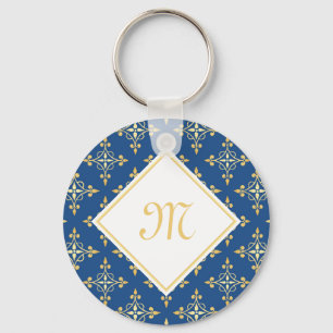 Chaveiro Monograma Azul e Dourado Quatre Floral