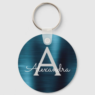 Chaveiro Monograma Azul Moderno de Aço Inoxidável