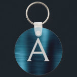 Chaveiro Monograma Azul Moderno de Aço Inoxidável<br><div class="desc">Chaveiro de Elegante Metálico de Aço Isolado e Azul Moderno e Elegante Esses Chaveiros podem ser personalizados para incluir seu nome e nome inicial. Estas correntes-chave fazem favores de excelente,  chá de panela ou festa de solteira.</div>