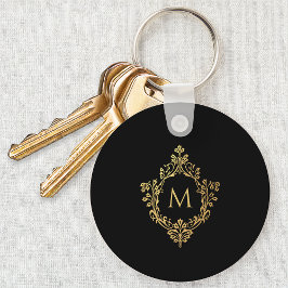Chaveiro Monograma Black Faux Dourado Elegage Crest