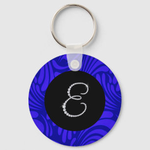 Chaveiro Monograma Bling - Letra E Blue Swirl Fundo