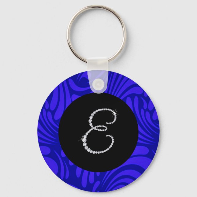 Chaveiro Monograma Bling - Letra E Blue Swirl Fundo (Frente)