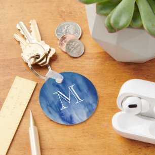 Chaveiro Monograma Blue Watercolor Textura Abstrato