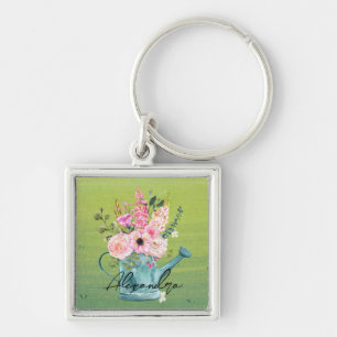 Chaveiro Monograma botânico elegante Verde e floral