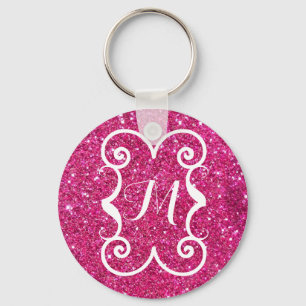 Chaveiro Monograma Branco Cor-de-Rosa de Tendência Person