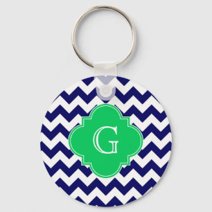 Chaveiro Monograma branco de Quatrefoil do verde esmeralda
