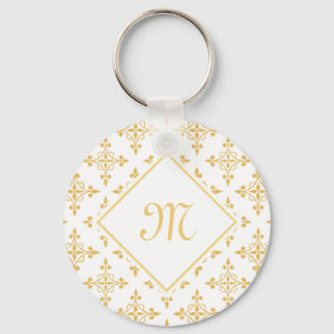 Chaveiro Monograma Branco e Dourado Quatre Floral