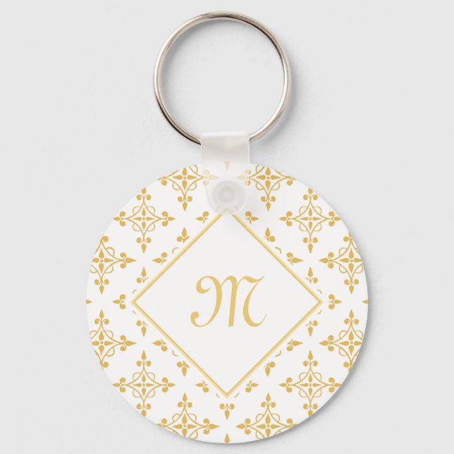 Chaveiro Monograma Branco e Dourado Quatre Floral (Frente)