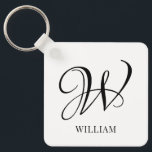 Chaveiro Monograma Branco Personalizado Inicial<br><div class="desc">Monograma inicial simples na moda na tipografia moderna. Presente personalizado perfeito com toque pessoal</div>