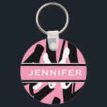 Chaveiro Monograma branco preto-rosa desportivo personaliza<br><div class="desc">Sinta-se à vontade para personalizar e personalizar este chaveiro único personalizado de monograma branco branco branco preto desportivo. As opções de edição estão disponíveis.</div>