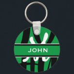 Chaveiro Monograma Branco Verde Esportivo Personalizado<br><div class="desc">Sinta-se à vontade para personalizar e personalizar este chaveiro único personalizado de monograma branco branco preto verde desportivo. As opções de edição estão disponíveis.</div>