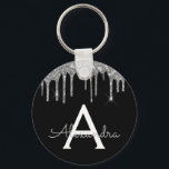 Chaveiro Monograma brilhante cinza-prateado e preto<br><div class="desc">Chaveiro de Elegante de Silver e Black Faux Sparkly Glitter Esses Chaveiros podem ser personalizados para incluir seu nome e nome inicial. Essas correntes de chaves femininas fazem excelente doce aniversário de 16 anos,  chá de panela,  casamento,  25 ou favores ou presentes.</div>