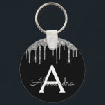 Chaveiro Monograma brilhante cinza-prateado e preto<br><div class="desc">Chaveiro de Elegante de Silver e Black Faux Sparkly Glitter Esses Chaveiros podem ser personalizados para incluir seu nome e nome inicial. Essas correntes de chaves femininas fazem excelente doce aniversário de 16 anos,  chá de panela,  casamento,  25 ou favores ou presentes.</div>