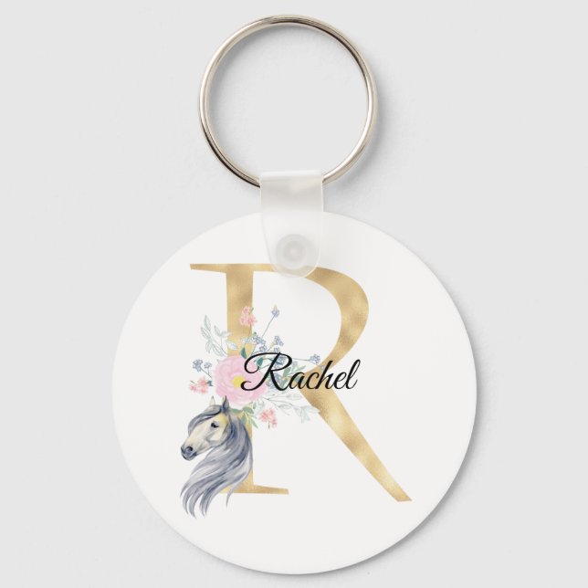 Chaveiro Monograma, cavalo fofo, nome equestre floral giras (Frente)