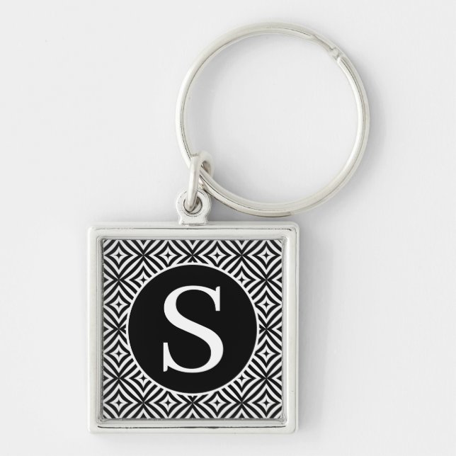 Chaveiro Monograma Clássico Sério RF Diamond Circular Preto (Frente)