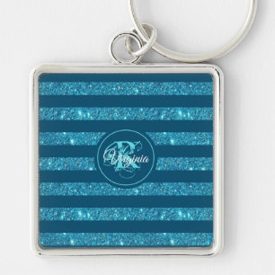 Chaveiro Monograma com Lente Azul Teal Moderna