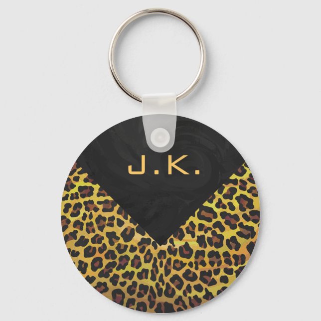 Chaveiro Monograma com Leopardo Castanho e Amarelo (Frente)