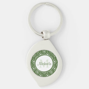 Chaveiro Monograma com na moda Verde e Corações Brancos com