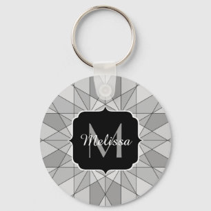 Chaveiro Monograma com padrão de triângulo mosaico cinza pr
