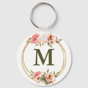 Chaveiro Monograma cor-de-água rosa Floral