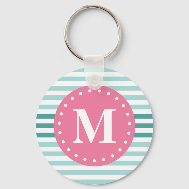 Chaveiro Monograma Cor-de-Rosa Azul Aqua (Frente)