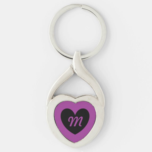 Chaveiro Monograma Coração preto no roxo (Frente)