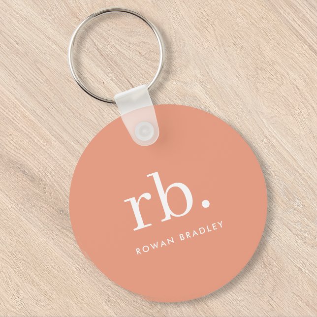 Chaveiro Monograma Coral Peach Feminina Elegante Minimalist (Feminine stylish coral peach unique monogram keychain.)