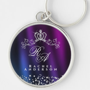 Chaveiro Monograma Coroa com Brilho Azul Roxo