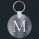 Chaveiro Monograma da Cinza de prata escovada de metal gira<br><div class="desc">Cinza de aço de Chaveiro prateada de aço escovado de metal,  com manuscrito de metal</div>