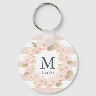 Chaveiro Monograma da faixa de flores de cerejeira rosa