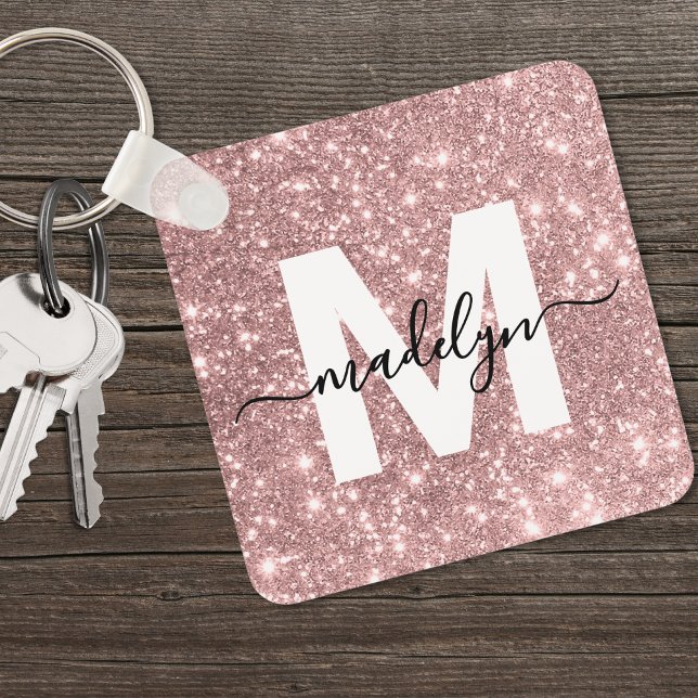 Chaveiro Monograma da rosa Dourada Glitter (Rose Gold Glitter Monogram keychain)