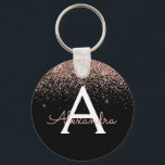 Chaveiro Monograma da rosa, preto-rosa, preto-cola, Dourado<br><div class="desc">Rosa Dourado (Cor-de-rosa) e Luxo Negro,  moderno e elegante,  brilho brilhante e Chaveiro Elegante. Esses Chaveiros podem ser personalizados para incluir seu nome inicial e próprio e são um favor perfeito de chá de panela,  festa de solteira ou festa de aniversário.</div>